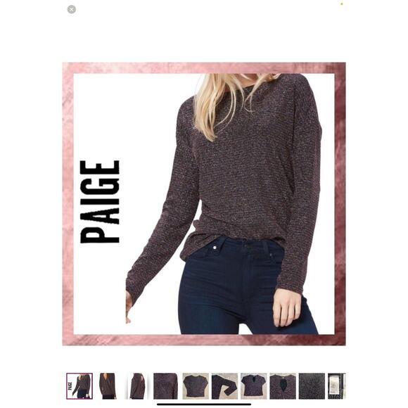 PAIGE Celeste Open Back Lurex Striped Metallic Weave Long Sleeve Shirt Large - Picture 1 of 12